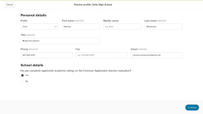 Click to enlarge The teacher profile form, including personal and school details